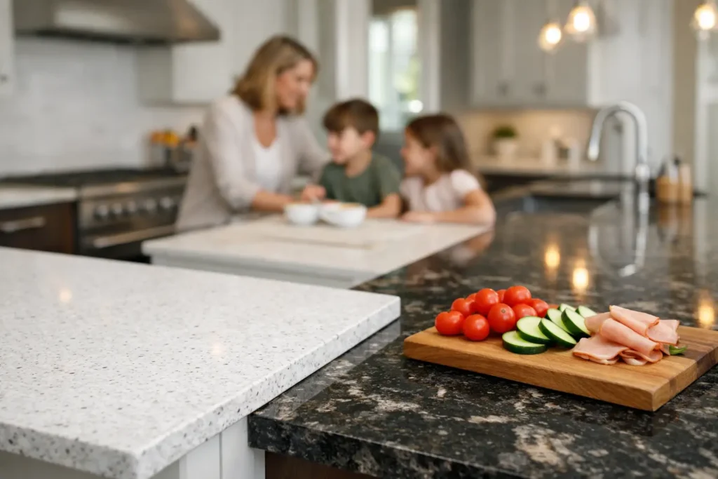 Choosing Granite or Quartz for Family Kitchens